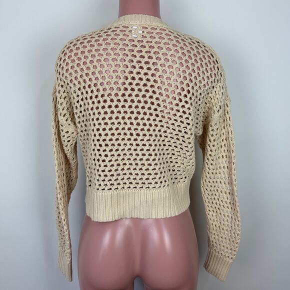 Old Navy Open Stitch Pullover Sweater Small Beige coastal beach resort boxy - Picture 5 of 8